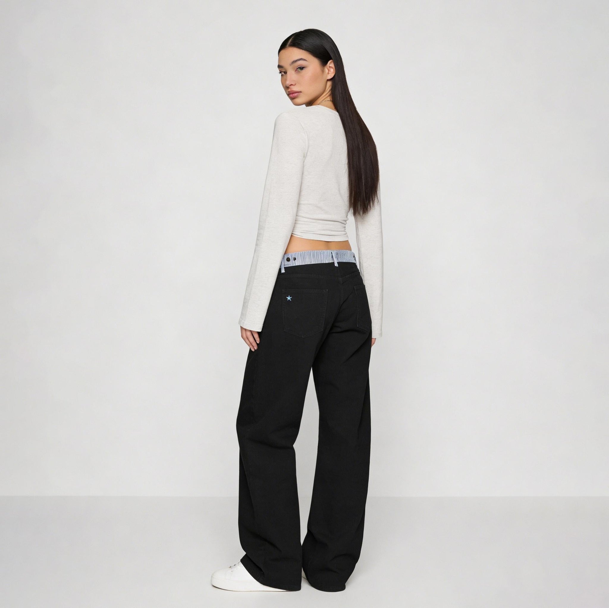 Adjustable Low-Rise Loose Barrel Leg Jeans