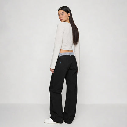 Adjustable Low-Rise Loose Barrel Leg Jeans