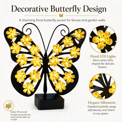 Solar Butterfly Garden Light – Warm White LED Outdoor Decorative Wall Light