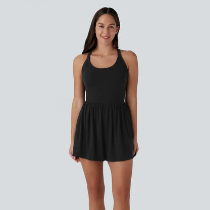 Women's Backless 2-in-1 Pocket Romper with Built-In Shorts