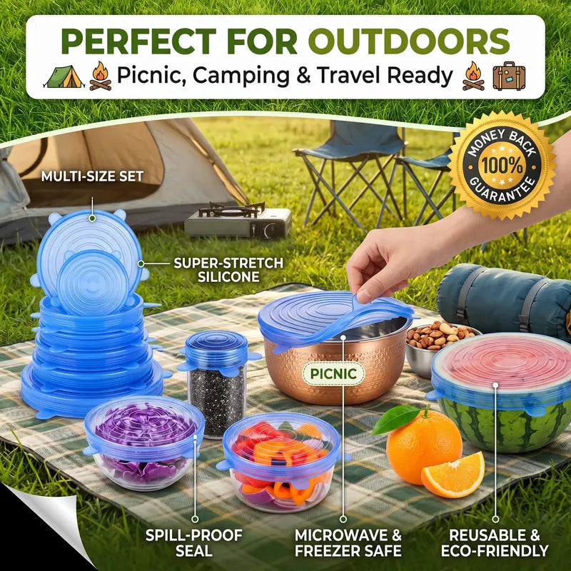 Universal Reusable Silicone Stretch Lids, 6-Pack Airtight Food Covers for Bowls, Cups, Jars & Containers