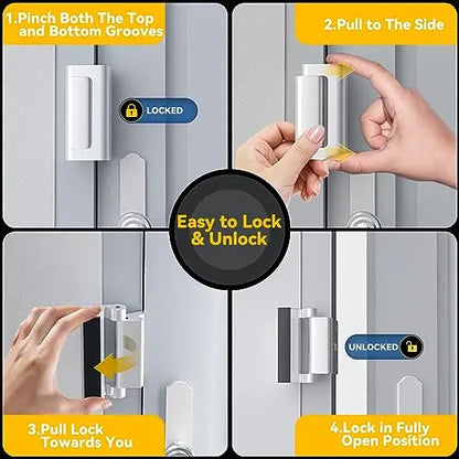 2 Pack Home Security Door Reinforcement Lock – Withstands 800 lbs, Heavy Duty Inward Swinging Door Lock, Childproof & Anti-Theft Protection