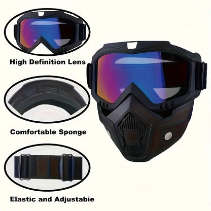 🥽 Full-Face Motorcycle & Outdoor Protective Goggles with Detachable Ski Mask – Anti-Fog HD Lens & Comfort Sponge Pad