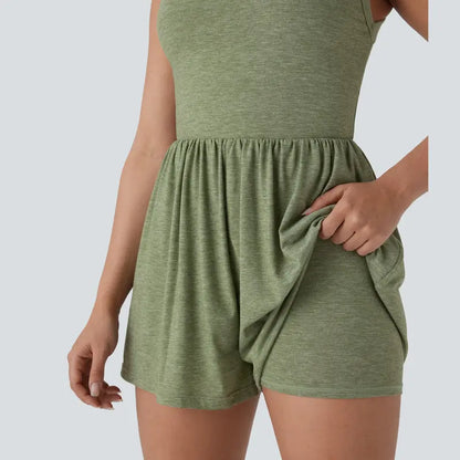 Women's Backless 2-in-1 Pocket Romper with Built-In Shorts