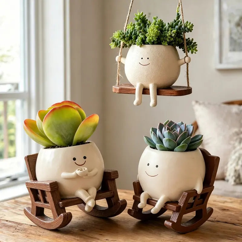 🌼 Cartoon Chair Resin Vase – Adorable Flower Pot & Home Decor