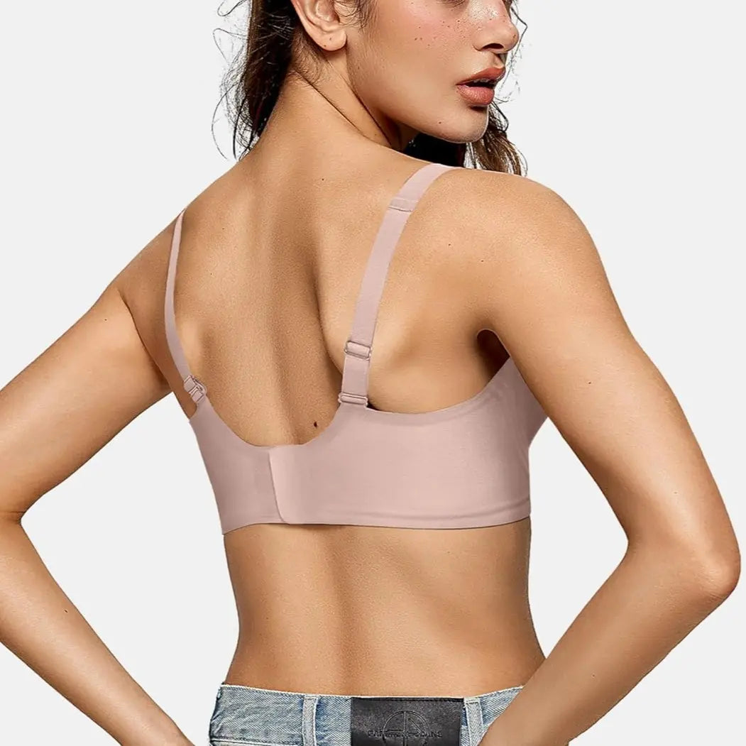 Womens Wireless Seamless Bras Deep V No Underwire Push Up Jelly Bras Supportive Full Coverage Bralettes Plunge T Shirt Bra