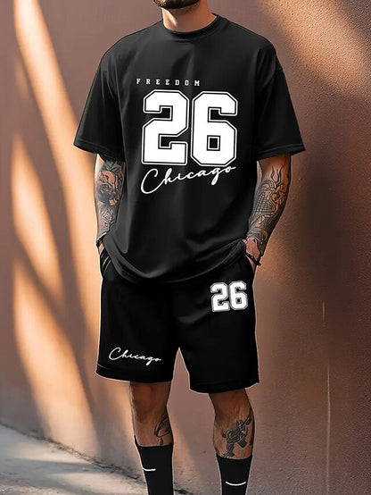 👕 Chicago Color Block Letter Print Two-Piece Set
