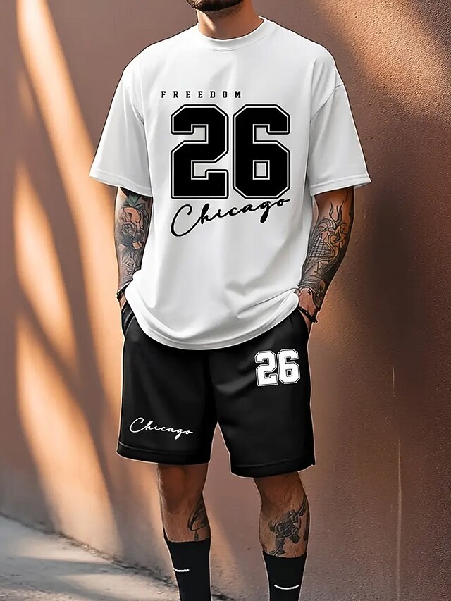 👕 Chicago Color Block Letter Print Two-Piece Set