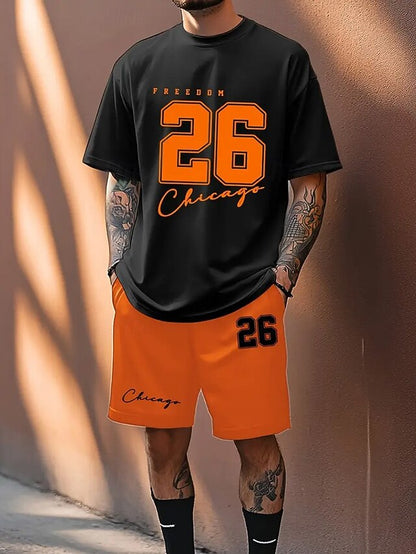 👕 Chicago Color Block Letter Print Two-Piece Set