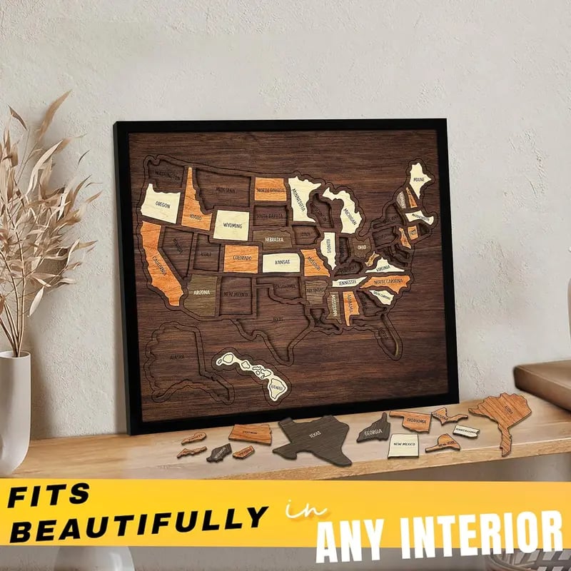👍Wooden USA Travel Map Puzzle