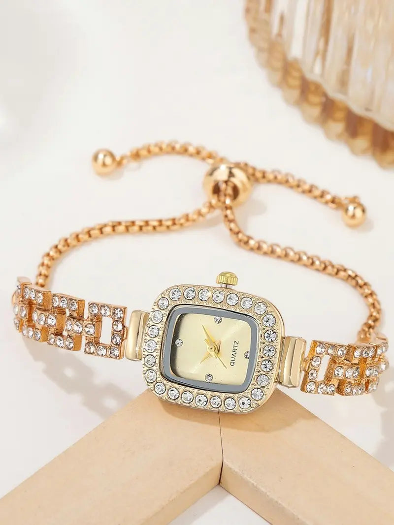 Women's Square Rhinestone Watch – Elegant Quartz Wristwatch with Adjustable Strap & Sparkling Crystal Accents