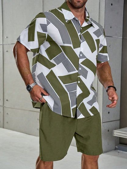 🌴 Men's Geometric Print Shirt & Shorts Set