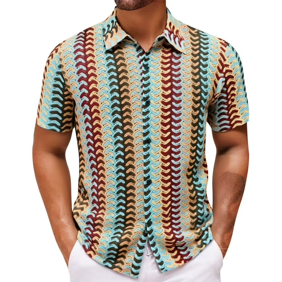 🔥Men's Color-Block Crochet Knit Shirt
