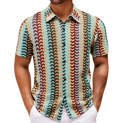 🔥Men's Color-Block Crochet Knit Shirt