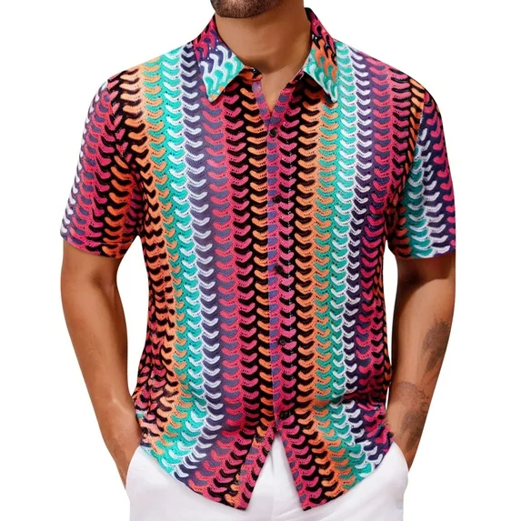 🔥Men's Color-Block Crochet Knit Shirt