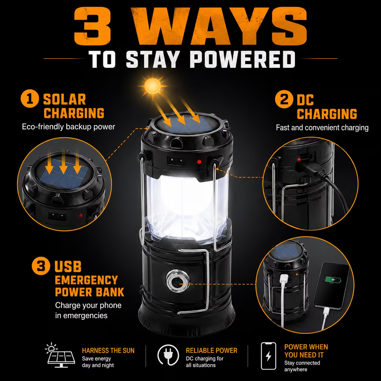 Solar Rechargeable Camping Lantern – LED Emergency Light with Magnetic Base & Hanging Hook 🔦