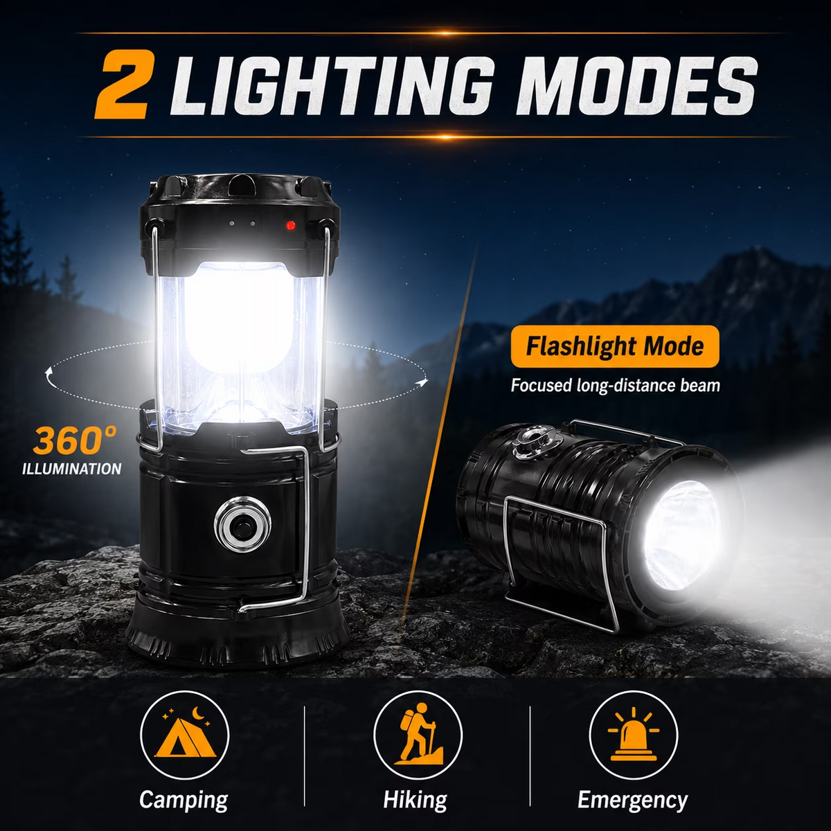 Solar Rechargeable Camping Lantern – LED Emergency Light with Magnetic Base & Hanging Hook 🔦