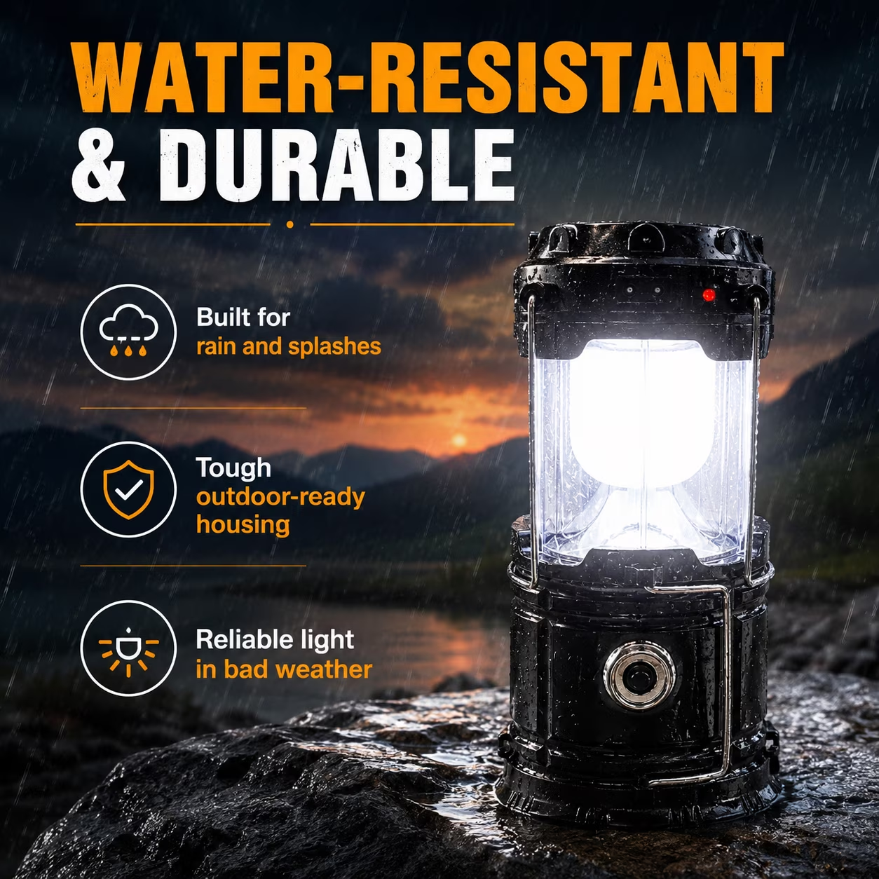 Solar Rechargeable Camping Lantern – LED Emergency Light with Magnetic Base & Hanging Hook 🔦
