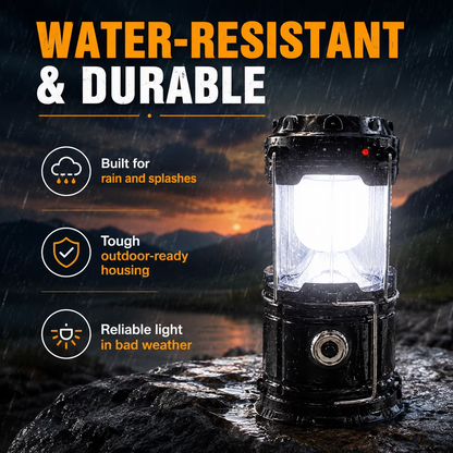 Solar Rechargeable Camping Lantern – LED Emergency Light with Magnetic Base & Hanging Hook 🔦