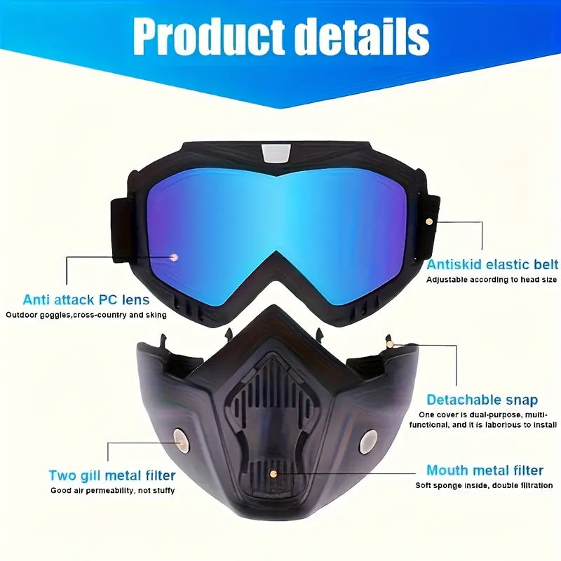 🥽 Full-Face Motorcycle & Outdoor Protective Goggles with Detachable Ski Mask – Anti-Fog HD Lens & Comfort Sponge Pad
