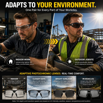 🕶️ Photochromic Safety Glasses – Indoor & Outdoor Impact Protection