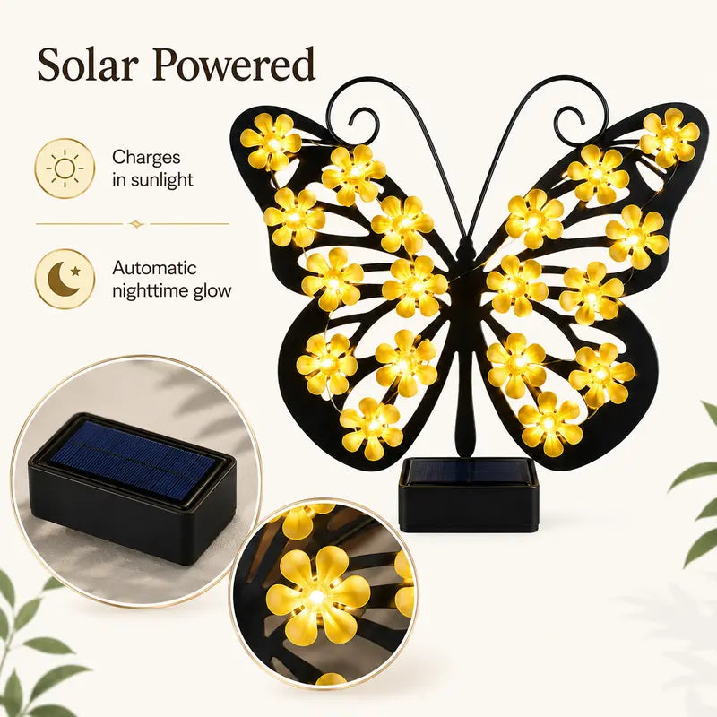 Solar Butterfly Garden Light – Warm White LED Outdoor Decorative Wall Light