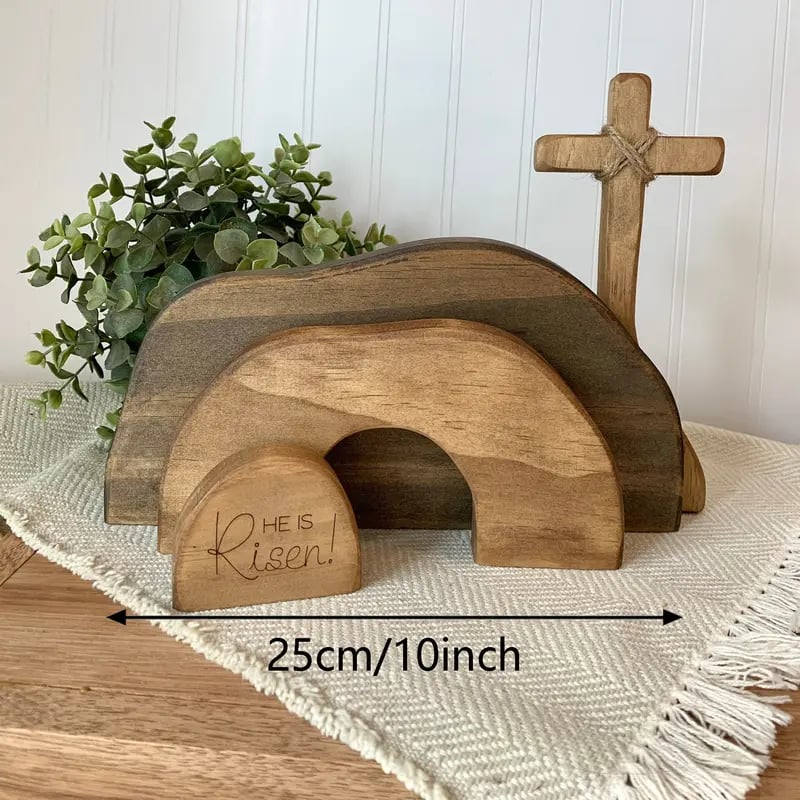 ✝️ Easter Tomb Decoration - Wooden Cross Jesus Resurrection Ornament