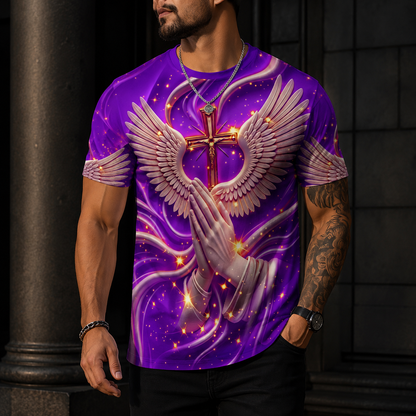 Men's 3D Religious Cross & Angel Wings T-Shirt