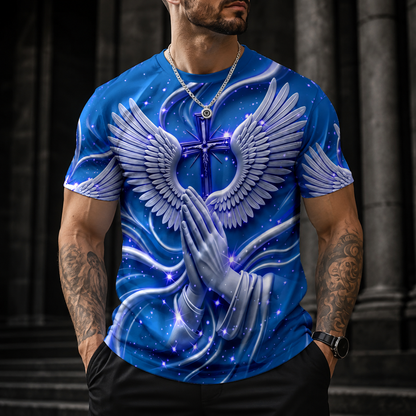 Men's 3D Religious Cross & Angel Wings T-Shirt