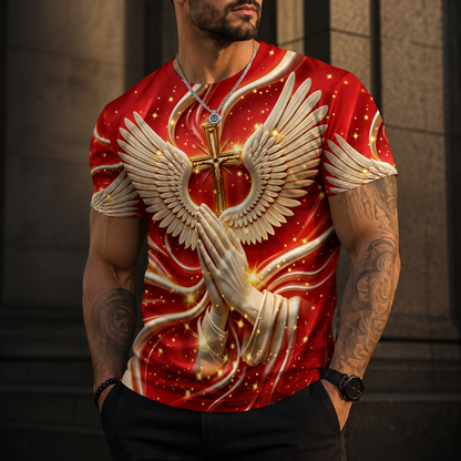 Men's 3D Religious Cross & Angel Wings T-Shirt