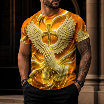 Men's 3D Religious Cross & Angel Wings T-Shirt