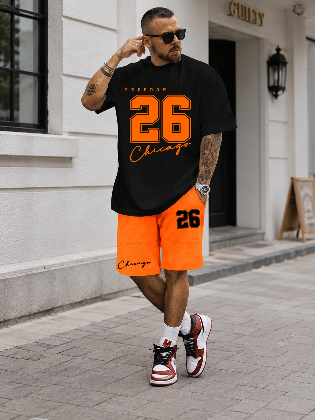 👕 Chicago Color Block Letter Print Two-Piece Set