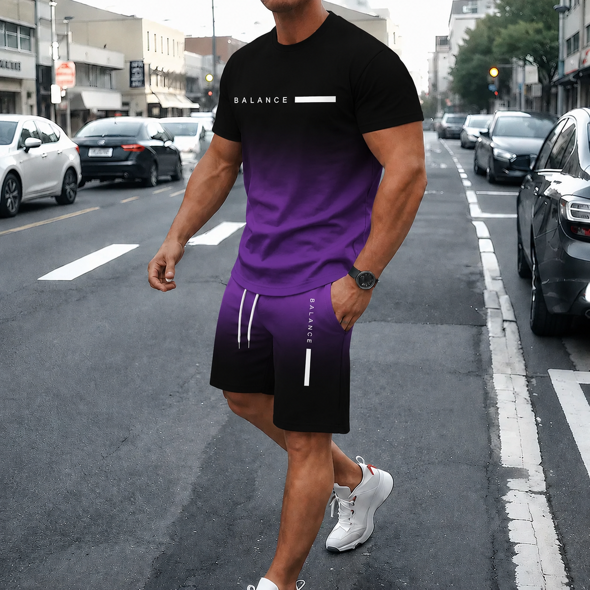 ⚡ Men's Gradient Short Sleeve Tracksuit 2-Piece Set