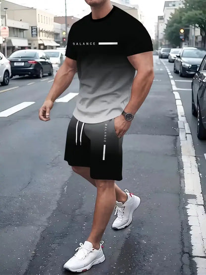 ⚡ Men's Gradient Short Sleeve Tracksuit 2-Piece Set