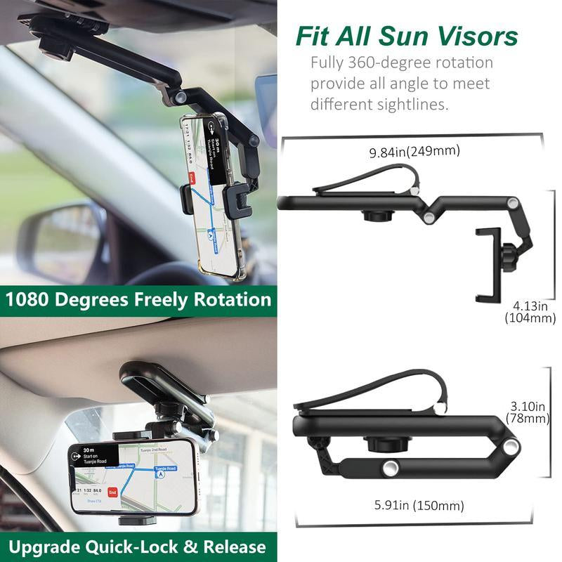 1080° Multi-function Sun Visor Universal 360 Degree Rotating Phone Holder exavon Suitable for Any Scene Car Holder - Rotatable and Retractable