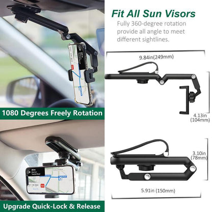1080° Multi-function Sun Visor Universal 360 Degree Rotating Phone Holder exavon Suitable for Any Scene Car Holder - Rotatable and Retractable