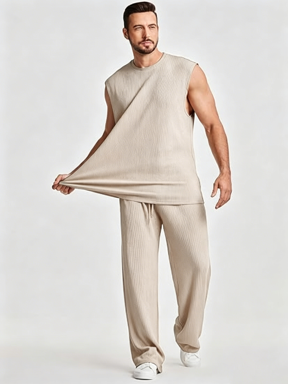 ✨Modern Knit Men's 2-Piece Leisure Suit – Sleeveless Tank Top & Lounge Pants