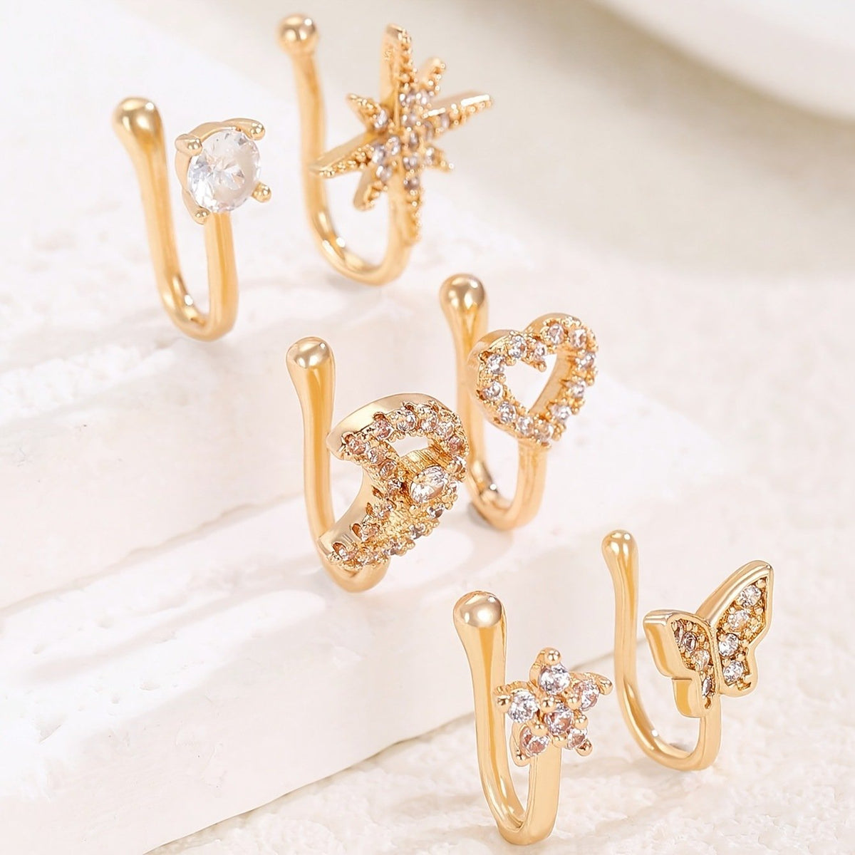 🔥2026 HOT SALE✨9pcs Nose Ring Jewelry Shape Nose Ring Copper Non Piercing Nose Rings