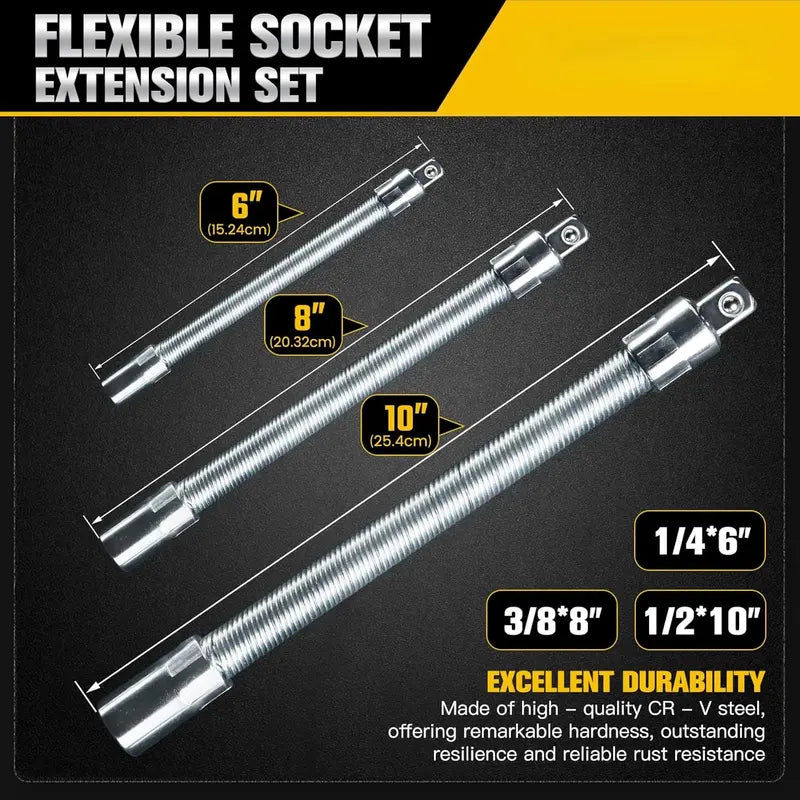 1/2 Inch 35cm Flexible Socket Ratchet Wrench Extension Set – Bendable Shaft Connecting Rod for Automotive Repair, Home Maintenance & Tight-Space Applications