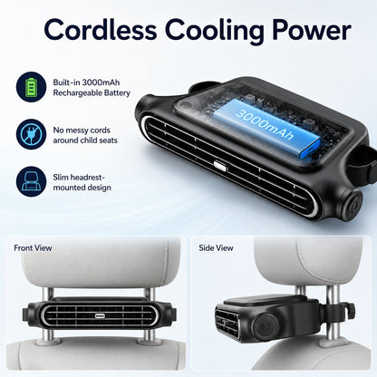 🚗 3000mAh Rechargeable Cordless Car Seat Cooling Fan with 3-Speeds