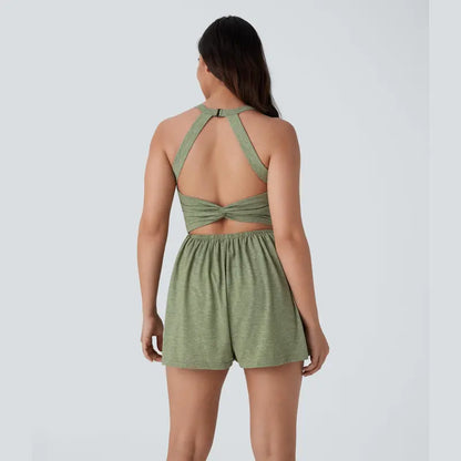Women's Backless 2-in-1 Pocket Romper with Built-In Shorts
