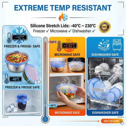 Universal Reusable Silicone Stretch Lids, 6-Pack Airtight Food Covers for Bowls, Cups, Jars & Containers