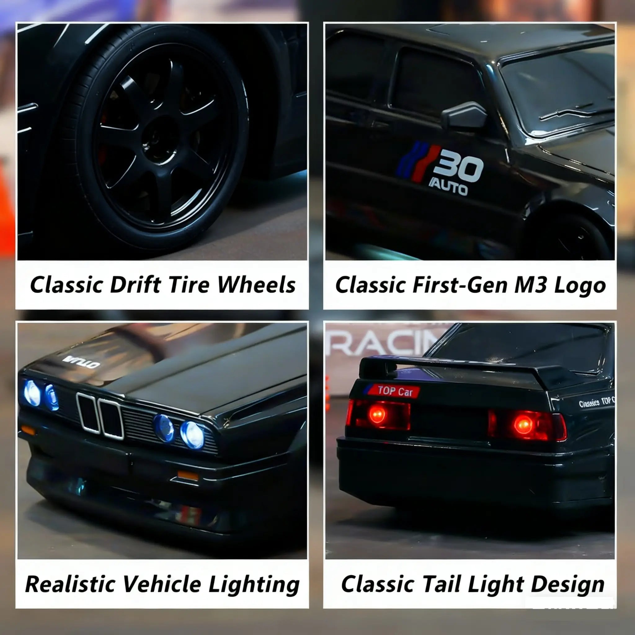1:24 Scale Remote Control Drift Car - 2.4GHz 4WD RC Drift Car with LED Lights & Tires - Remote Control Racing Car, Perfect Birthday Gift for Kids