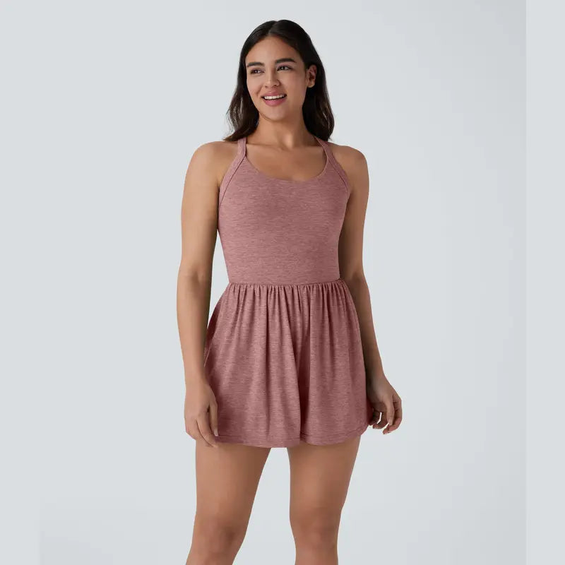 Women's Backless 2-in-1 Pocket Romper with Built-In Shorts