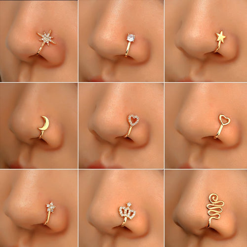 🔥2026 HOT SALE✨9pcs Nose Ring Jewelry Shape Nose Ring Copper Non Piercing Nose Rings