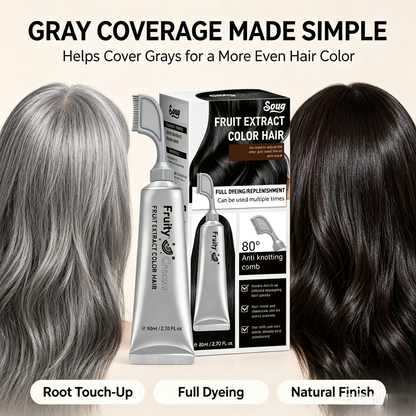 Fruit Extract Hair Dye Comb / Hair Dye Cream — Portable Home Use, Gentle Plant-Based Hair Dye for Full Hair Coloring, Reusable No Mix Hair Color