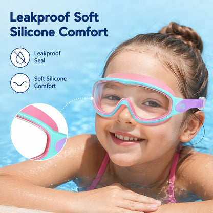 Kids Swim Goggles – Anti-Fog, UV Protection, Leakproof Swimming Goggles with Earplugs, Nose Clip & Protective Case