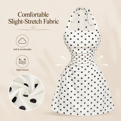 Women's Ruched Tie Back Halter Neck A-Line Mini Dress – Sleeveless Casual Summer Dress