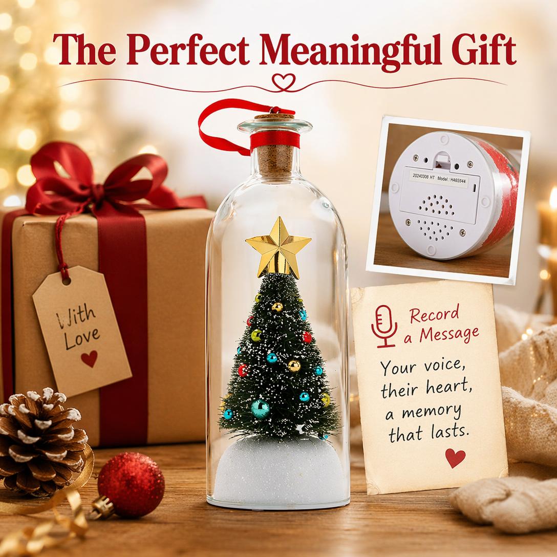 🎄 Recordable Christmas Tree Message in a Bottle – Personalized Holiday Keepsake Gift
