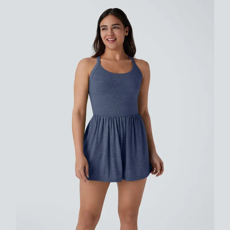 Women's Backless 2-in-1 Pocket Romper with Built-In Shorts